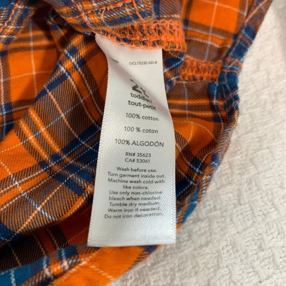 5/$25 Carter's 2T Orange Navy Blue Plaid‎ Flannel Button Down Shirt